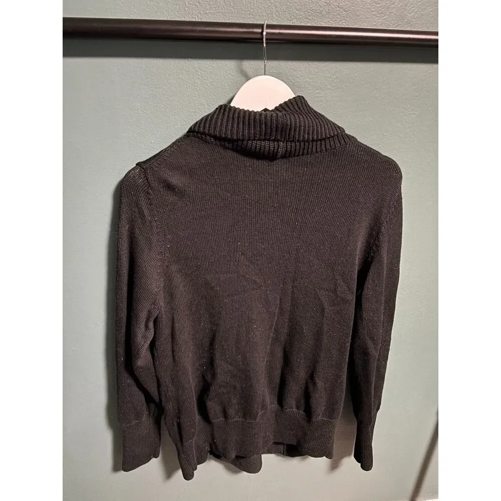 Eileen Fisher Sweater Cardigan Womens Size Large Black Merino Wool Chunky Zip